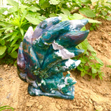 moss agate nine-tailed fox carving