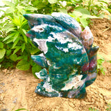 moss agate nine-tailed fox carving