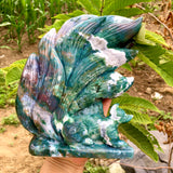 moss agate nine-tailed fox carving