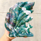 moss agate nine-tailed fox carving