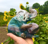 moss agate Elephant carving