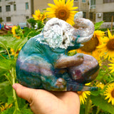 moss agate Elephant carving