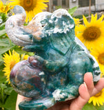 moss agate Elephant carving