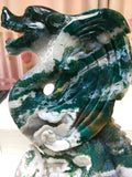 moss agate big dragon carving
