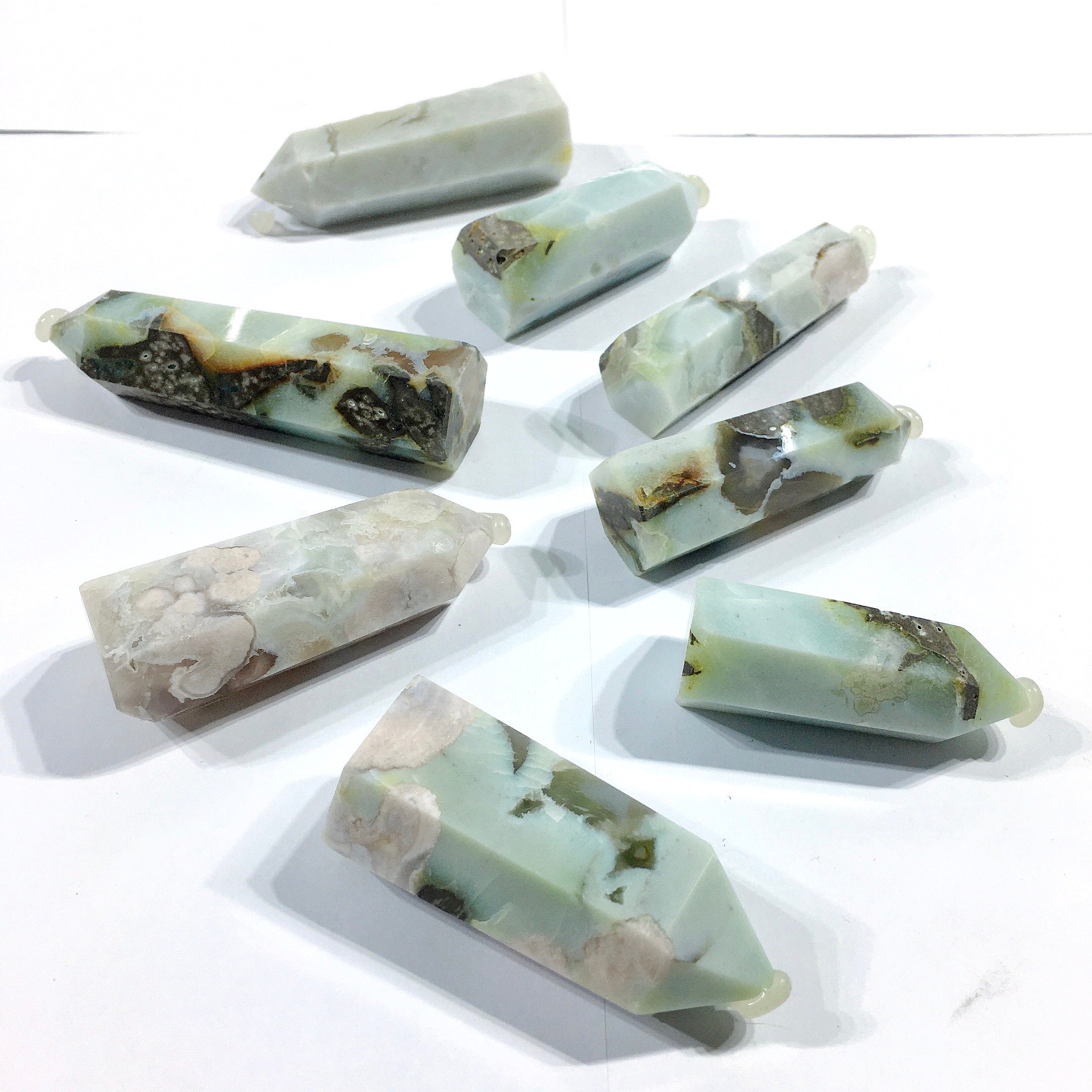 green floral agate tower