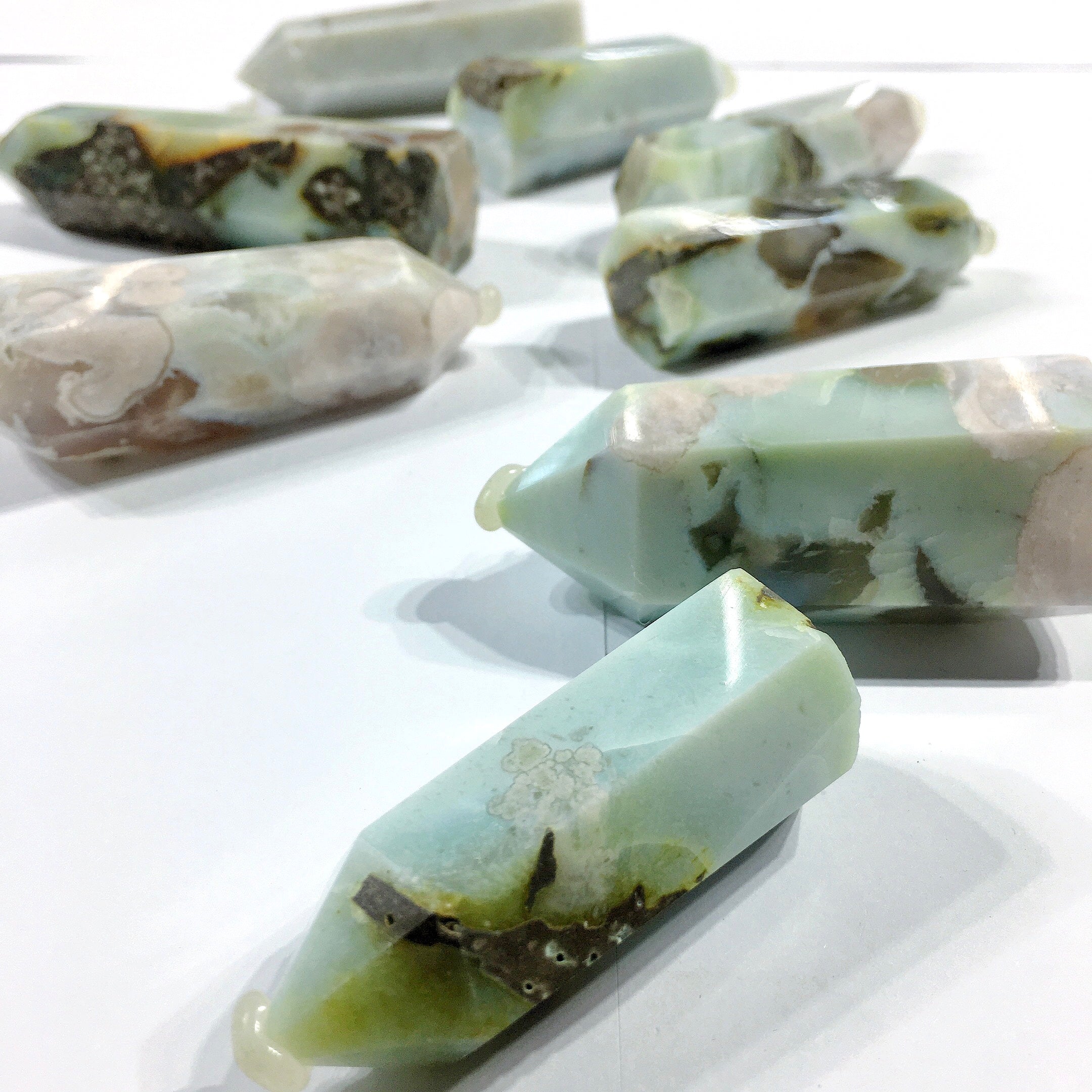 green floral agate tower