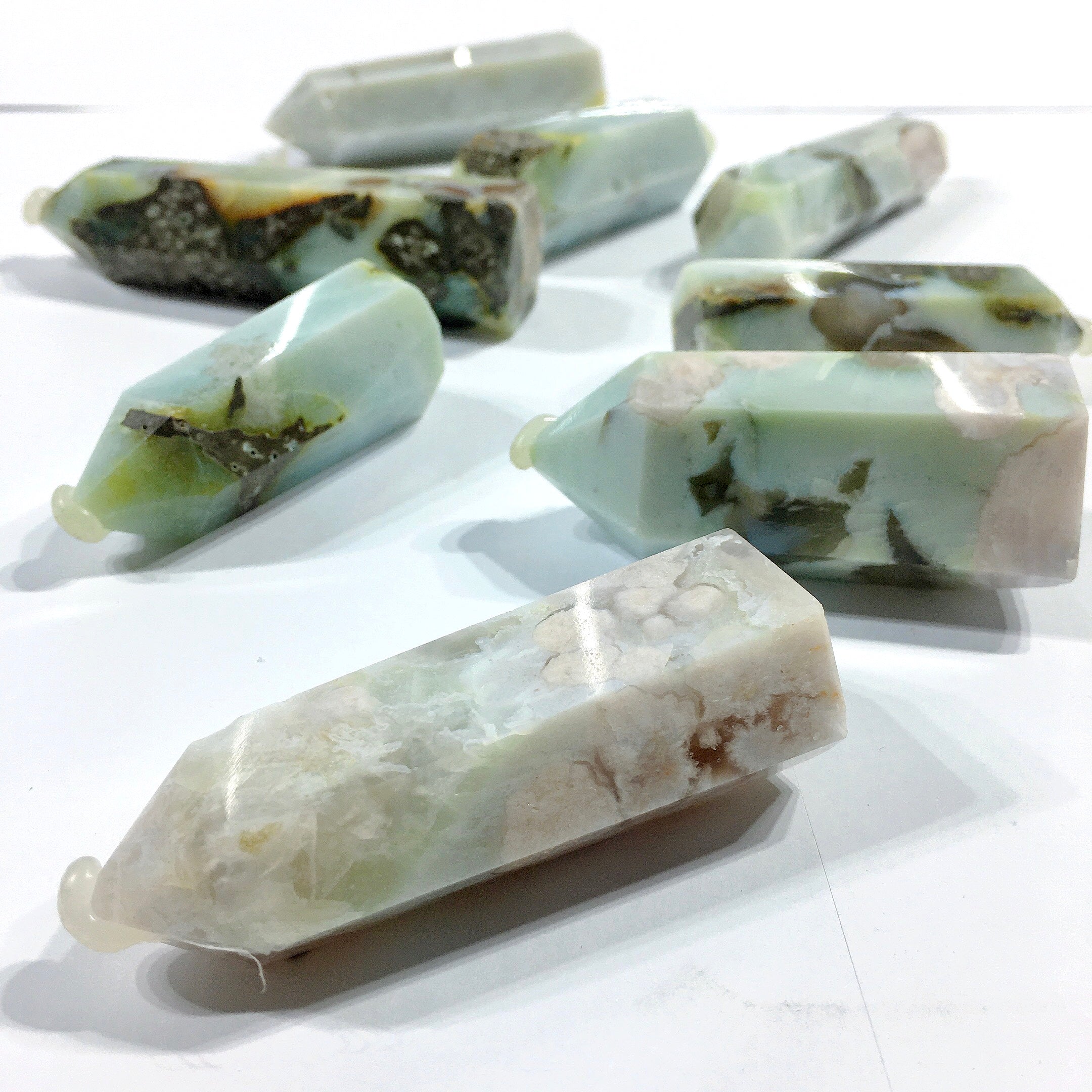 green floral agate tower